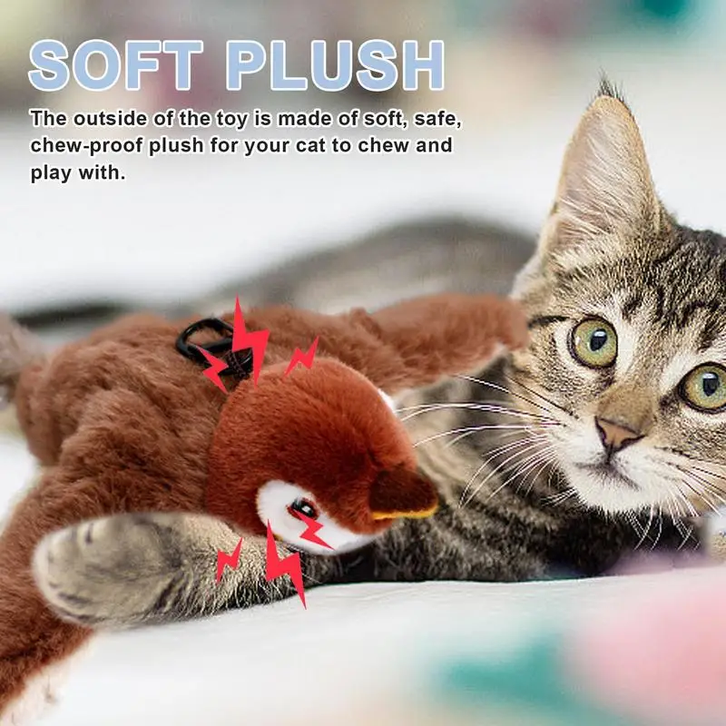 Flying Bird Cat Toy pet Toys with Catnip Fluffy Plush Dog Toys Touch Activated Realistic Interactive Bird Cat Toy Automatic