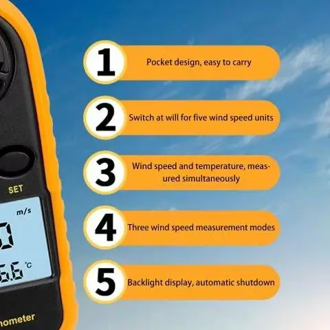 Air Wind Speed Scale Accurately Measure Wind Speed & Temperature Digital Anemometer Pocket Smart Anemometer