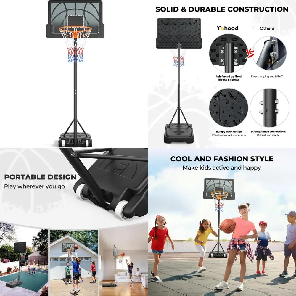 

Adjustable Height Kids Basketball Hoop - Portable Outdoor Indoor Rim for Ages 3.6-7 Feet, 30" Backboard, Ideal for Youth Basketb
