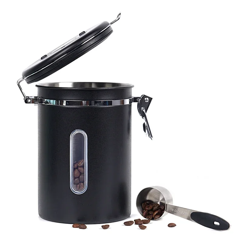 

IKAPE Coffee Canister, Airtight Stainless Steel Kitchen Food Storage Container with Date Tracker and Scoop for Grounds Coffee