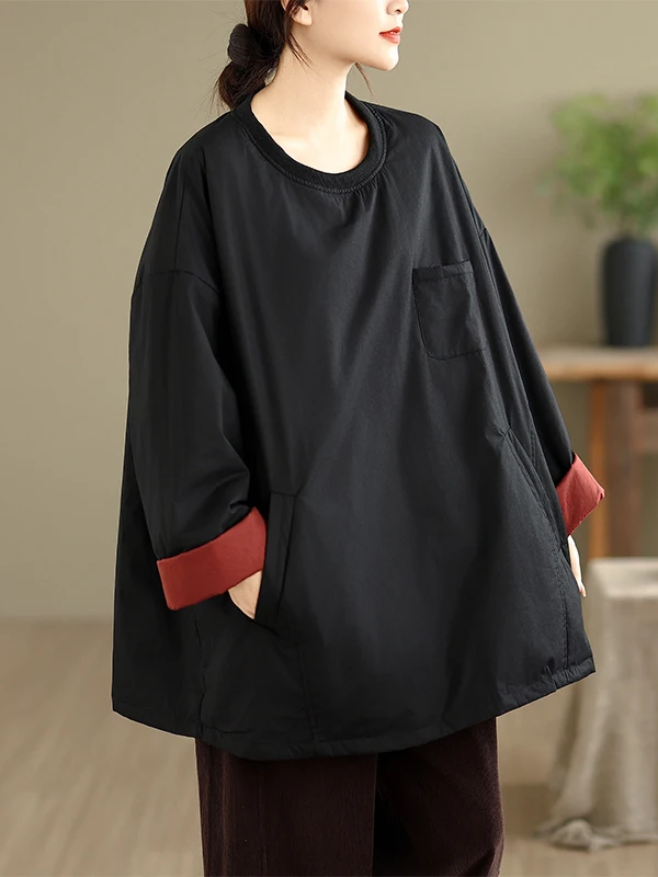 معطف شتوي نسائي من القطن من Thiened فضفاض مناسب للفني معطف شتوي طويل Sve مستدير Ne بطول منتظم للتنقل