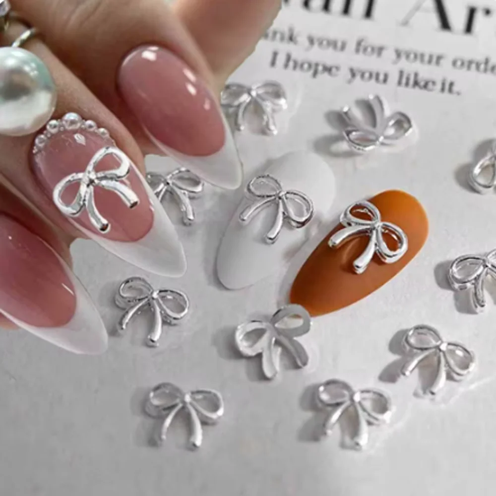 

20Pcs Kawaii Bowknot Metal Gold Silver Nail Charms 3D Japanese Alloy Bow Tie Jewelry Nail Rhinestone DIY Manicure Decoration