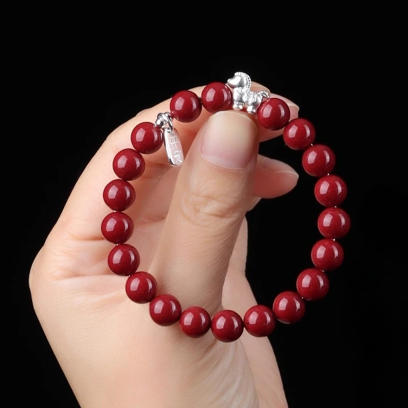 Chinese Style 2026 Year Of The Horse Cinnabar Beaded Bracelet For Women 999 Pure Silver Lucky Wealth Blessing New Year Gift 6mm