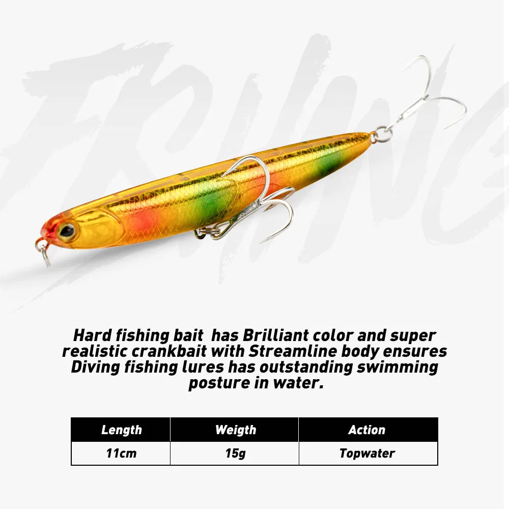 JOHNCOO Artificial Hard Floating Plastic Bait 110mm 15g Saltwater Pencil Fishing Bait Minnow Lure Walk the Dog