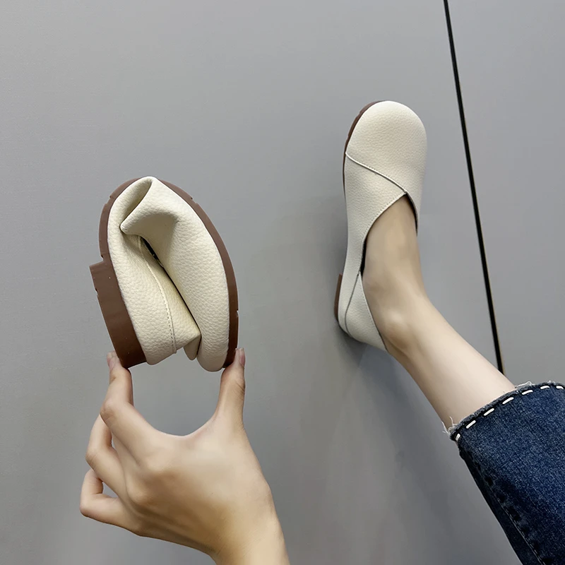 Genuine Leather Spring Autumn Handmade Flats Ballerina Shoes Women Loafers Comfortable Soft Leather Women Flats Shoes