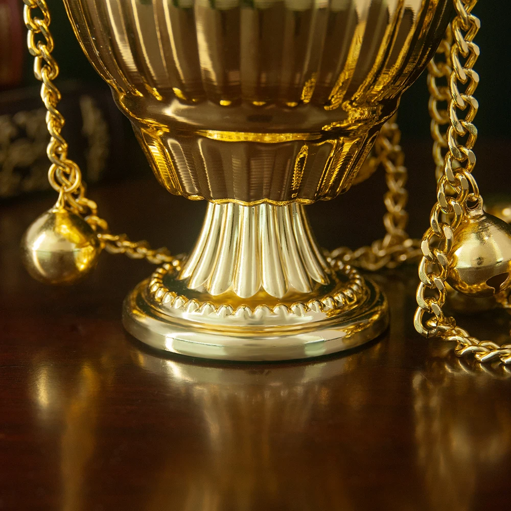 Hot Sale Hanging Orthodox Censer Gold Silver Plated Incense Burner with Bells Church Religious Incense Pot Worship Decor Gift view 4