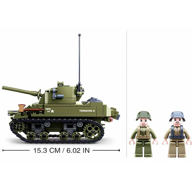 Military WW2 Army Vehicle Sherman M4A3 Medium Tank Building Blocks Soldier Weapon Bricks Classic Model Kids Toys New Year Gift