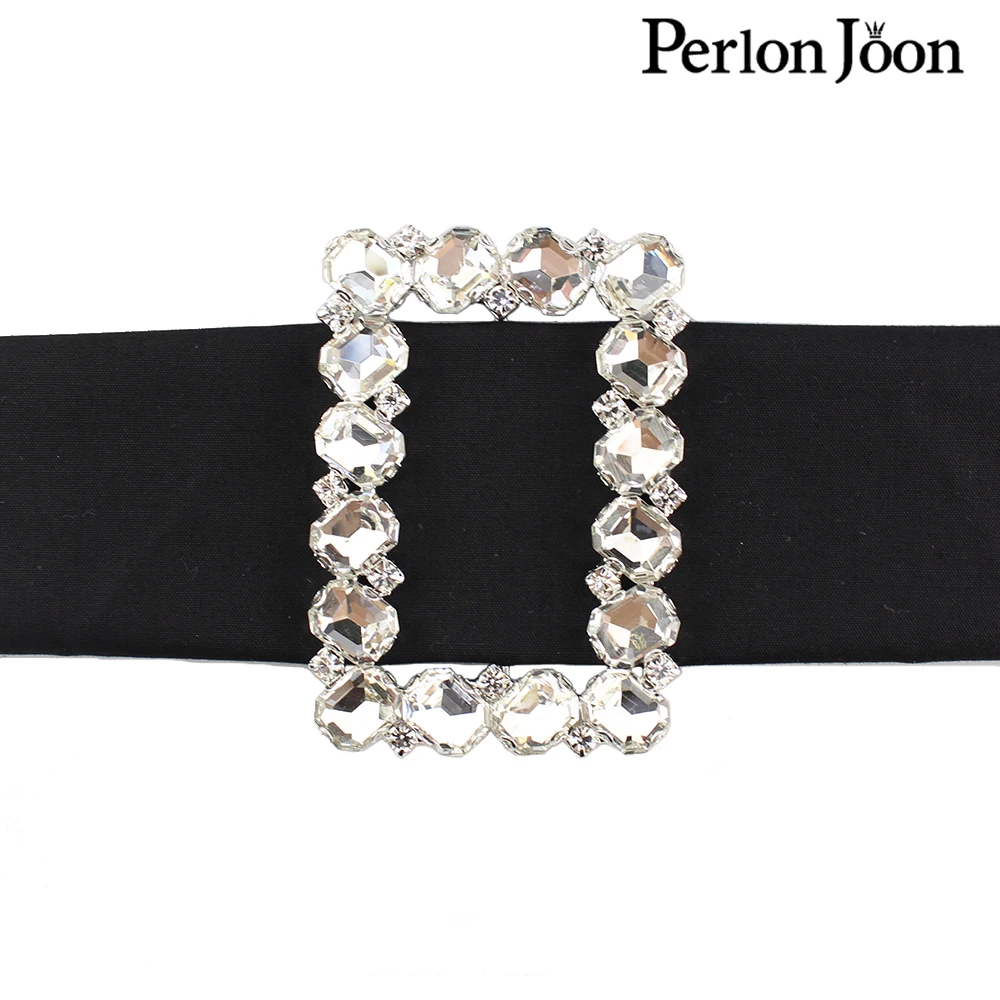 2Pcs 6.3cm(inner 4cm)  rectangle rhinestone ribbon Slider silver crystal belt buckel on dress clothing bag accessories KT013