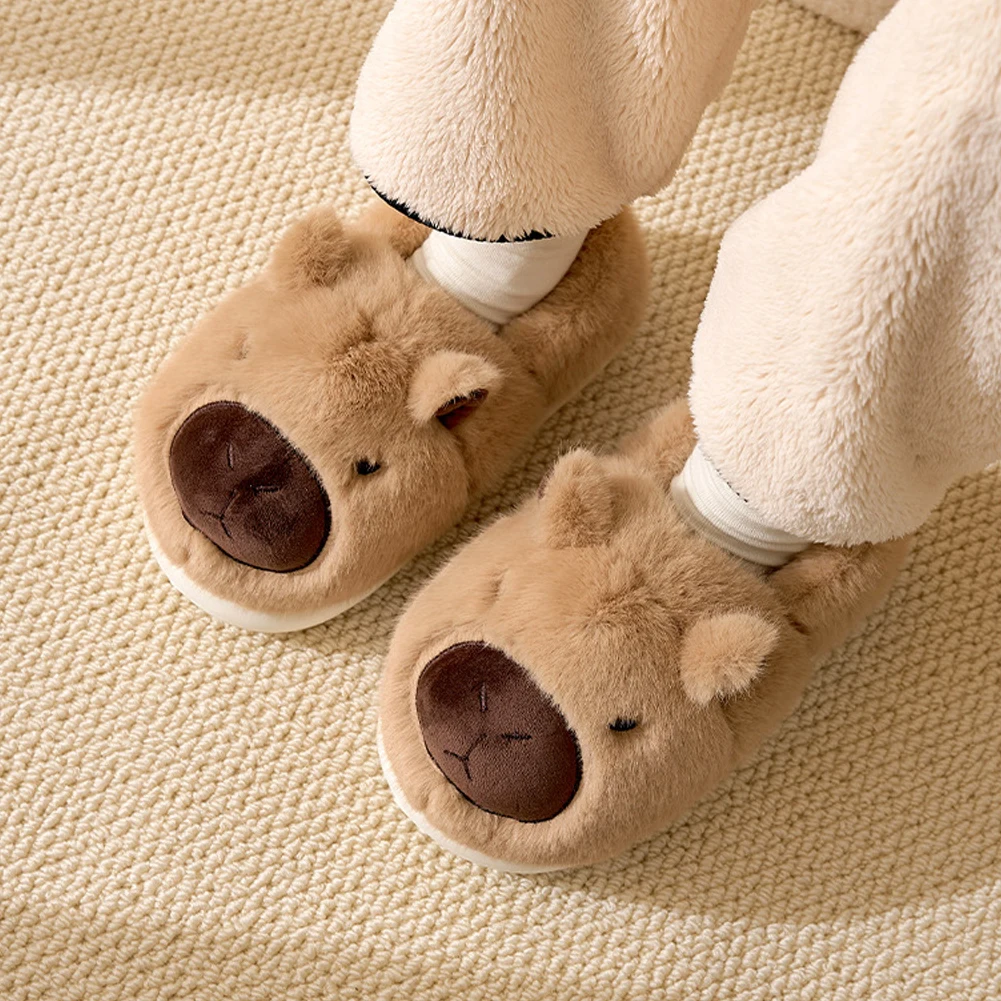 Plush Capybara Slippers Cute Closed Toe Slippers Comfortable Slip-on House Shoes Non-Slip Furry Walking Shoes for Indoor Bedroom