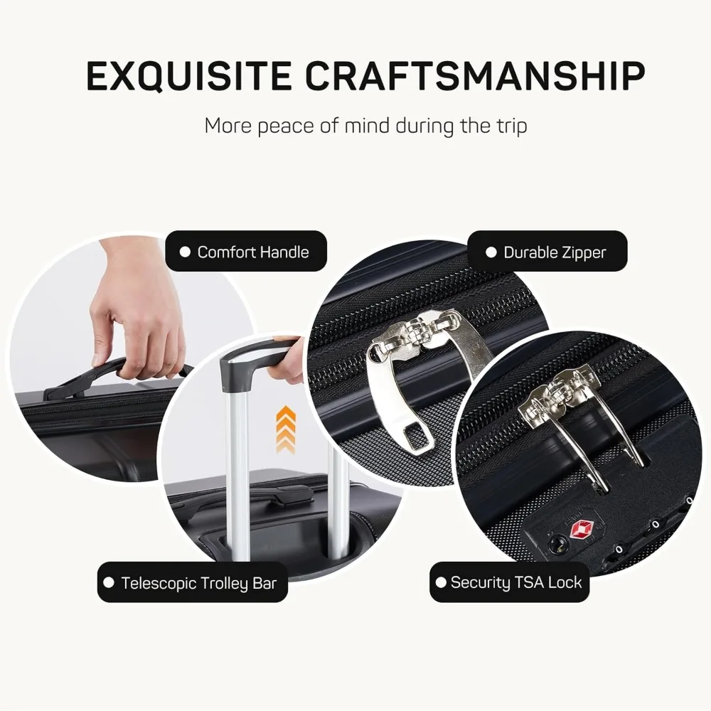 Conjuntos de bagagem de viagem 20-24-28 polegadas, preto, durável e elegante para todos os viagens