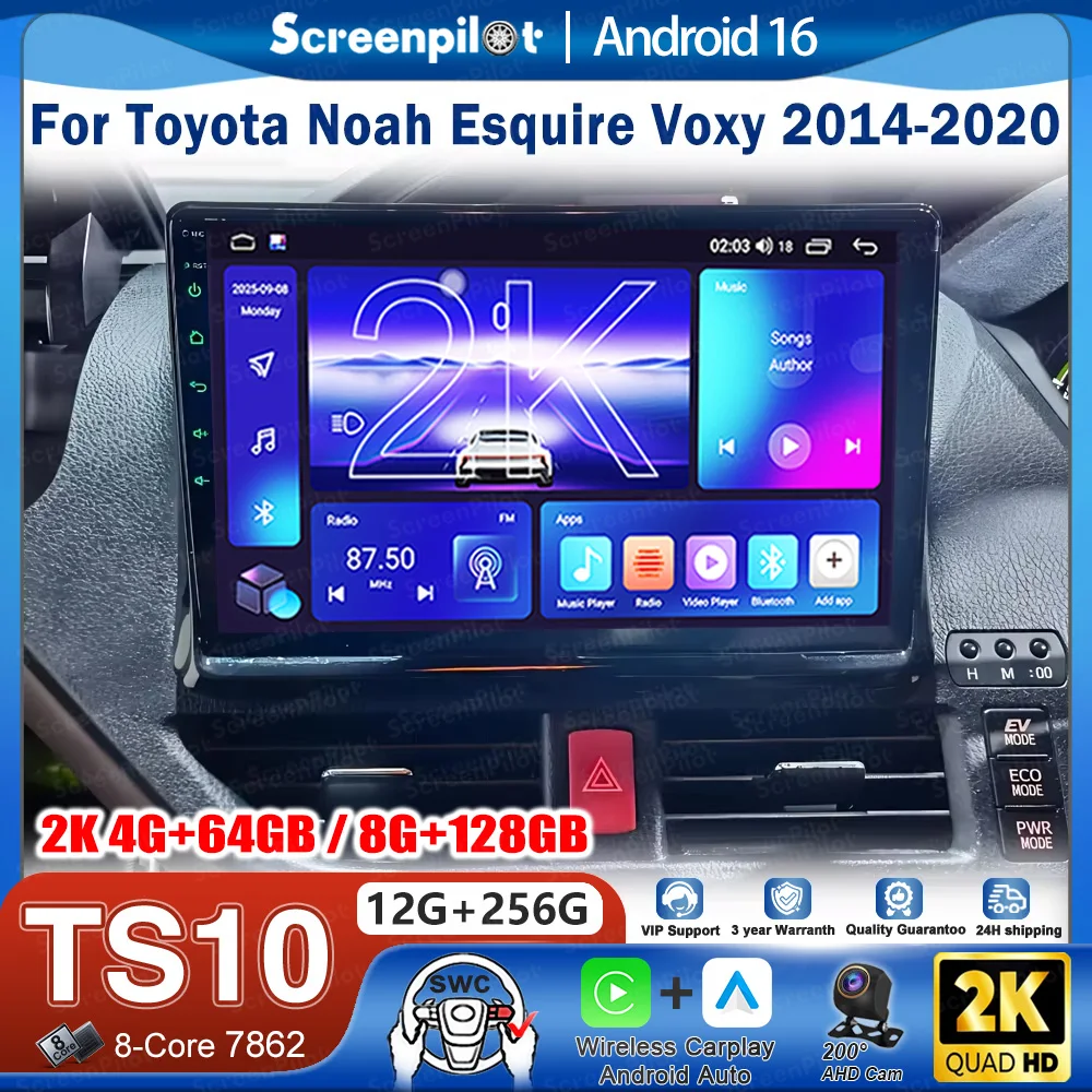 Android 16 Car Radio Stereo Head Unit For Toyota Noah Esquire Voxy 2014 2020 Multimedia Video Player GPS Navigation Touch Screen