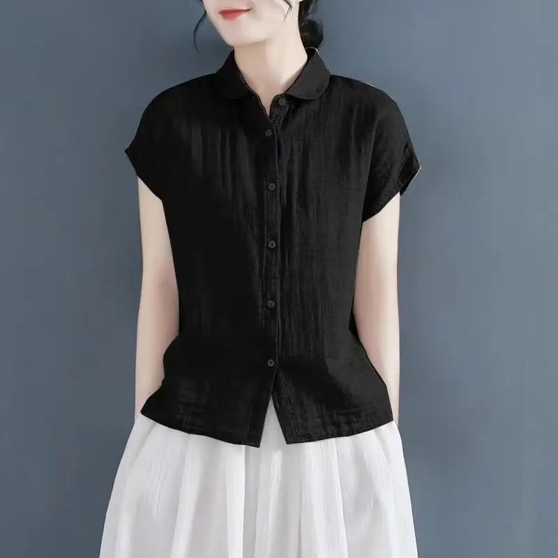 Shirts Women Short Sleeve Casual Elegant Chinese Style Summer Chic Femme All-match Comfortable Leisure Solid Simple Mujer Ropa