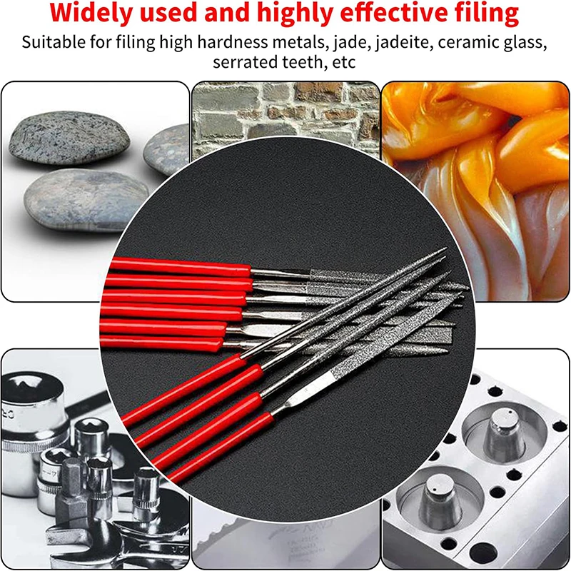 10 PCS Diamond Needle File Set 3x140mm Mini Modelling Files Kit for Metal Ceramic Wood Resin Molds Craft Hand Carving Tool Set