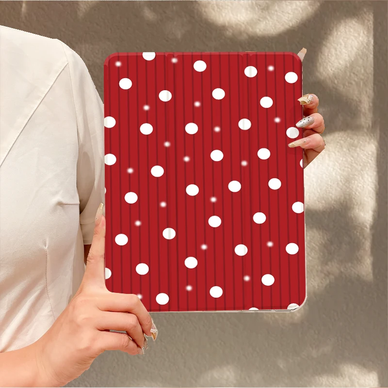 ins Retro Red polka dot stripes TABLET CASE FOR iPad pro 10/11-Inch 2020/6th/7th /8th /Air 3rd/Air 4th/9th gen/Air 5th Gen 2022/