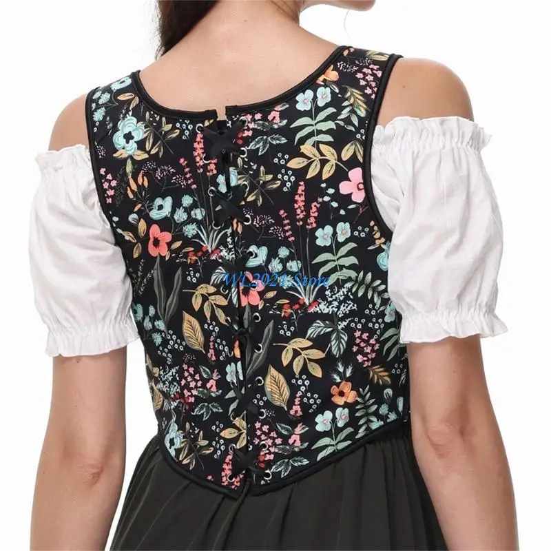 

G5GC Vintage Renaissances Corset Top for Women Adjustable Straps Floral Bustier Lace Up Tie Back Push Up Overbust Body Shaper