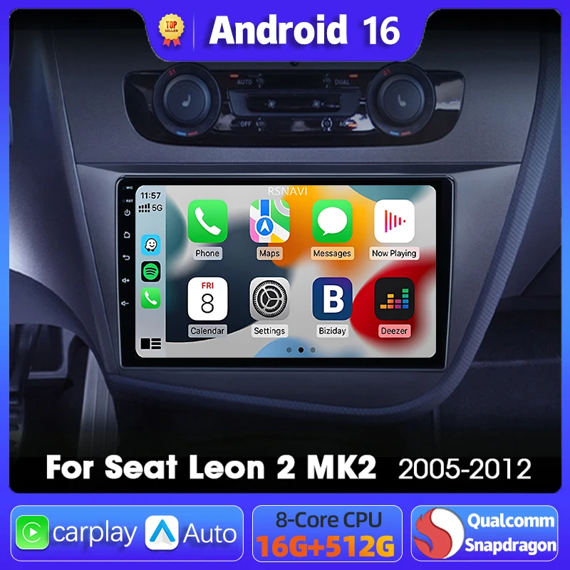

Android 15 Navigation Multimedia Player For Seat Leon 2 MK2 LHD 2005 - 2012 Carplay Auto Stereo wifi+4G video Car radio Ai voice