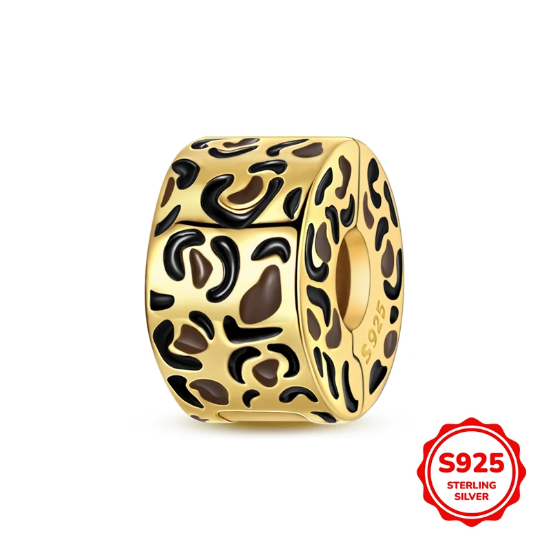 925 sterling silver, gold leopard print clip suitable for original necklaces, bracelets, and women's DIY gifts