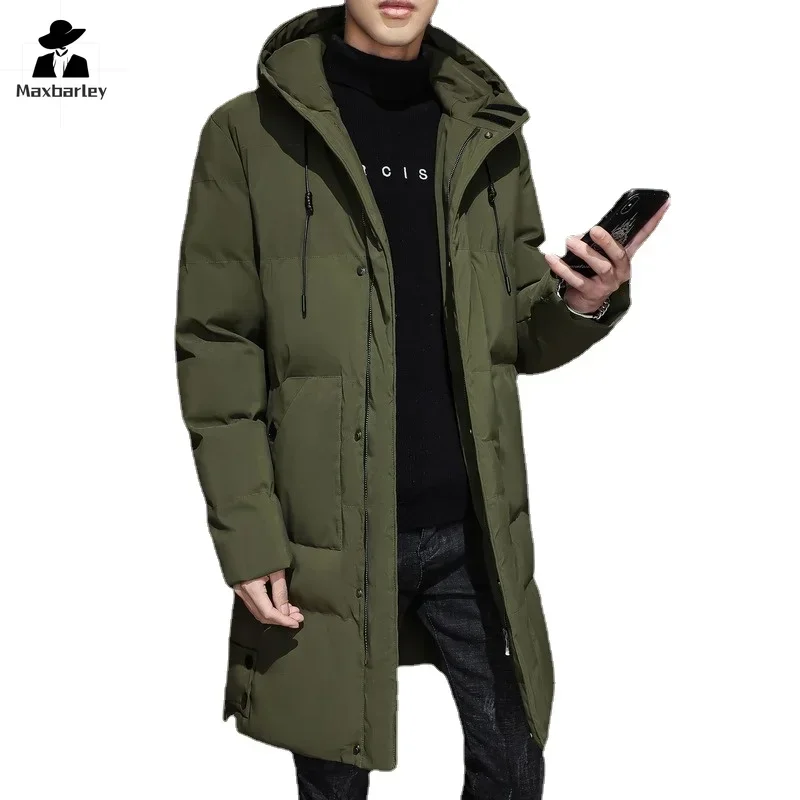 2024 Warm Hooded Mid-length Jacket Mens Casual Zip Up Cotton Padded Jacket Overcoat Autumn Winter Windbreaker Coats Men Clothing