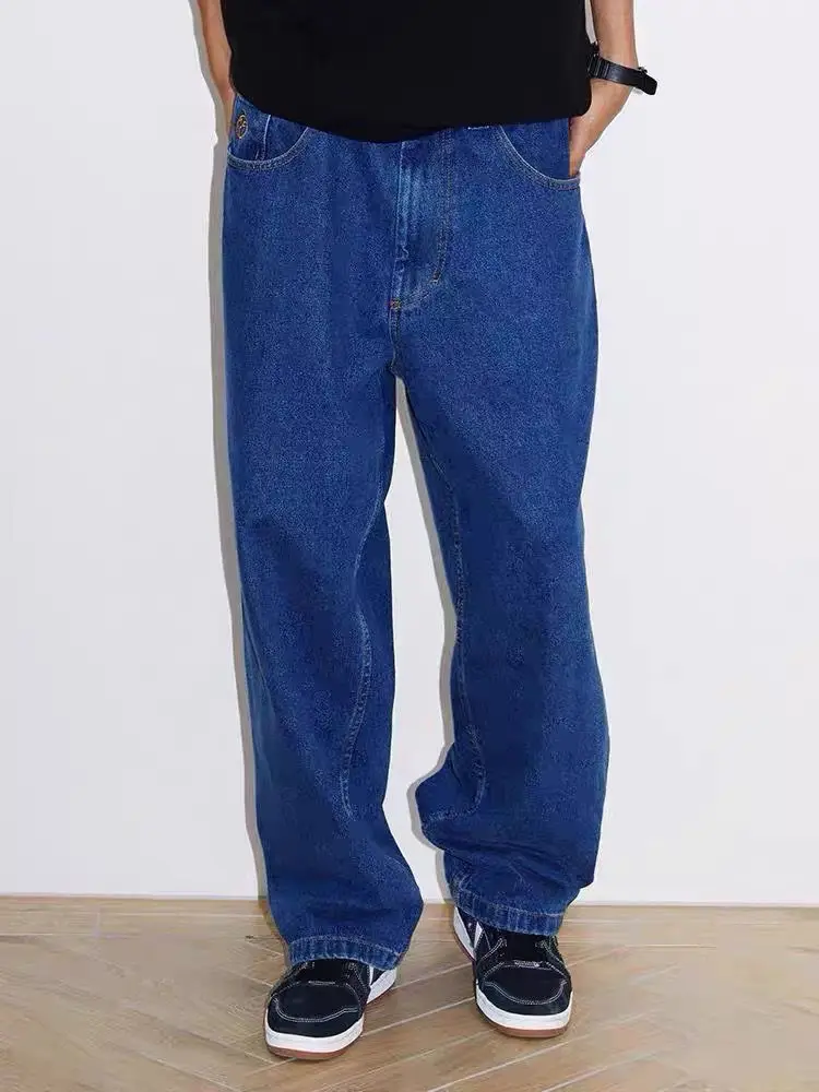 BIGBOY-Calças jeans bordadas simples, direitas, soltas, perna larga, vintage, moda, streetwear, novo, 2024