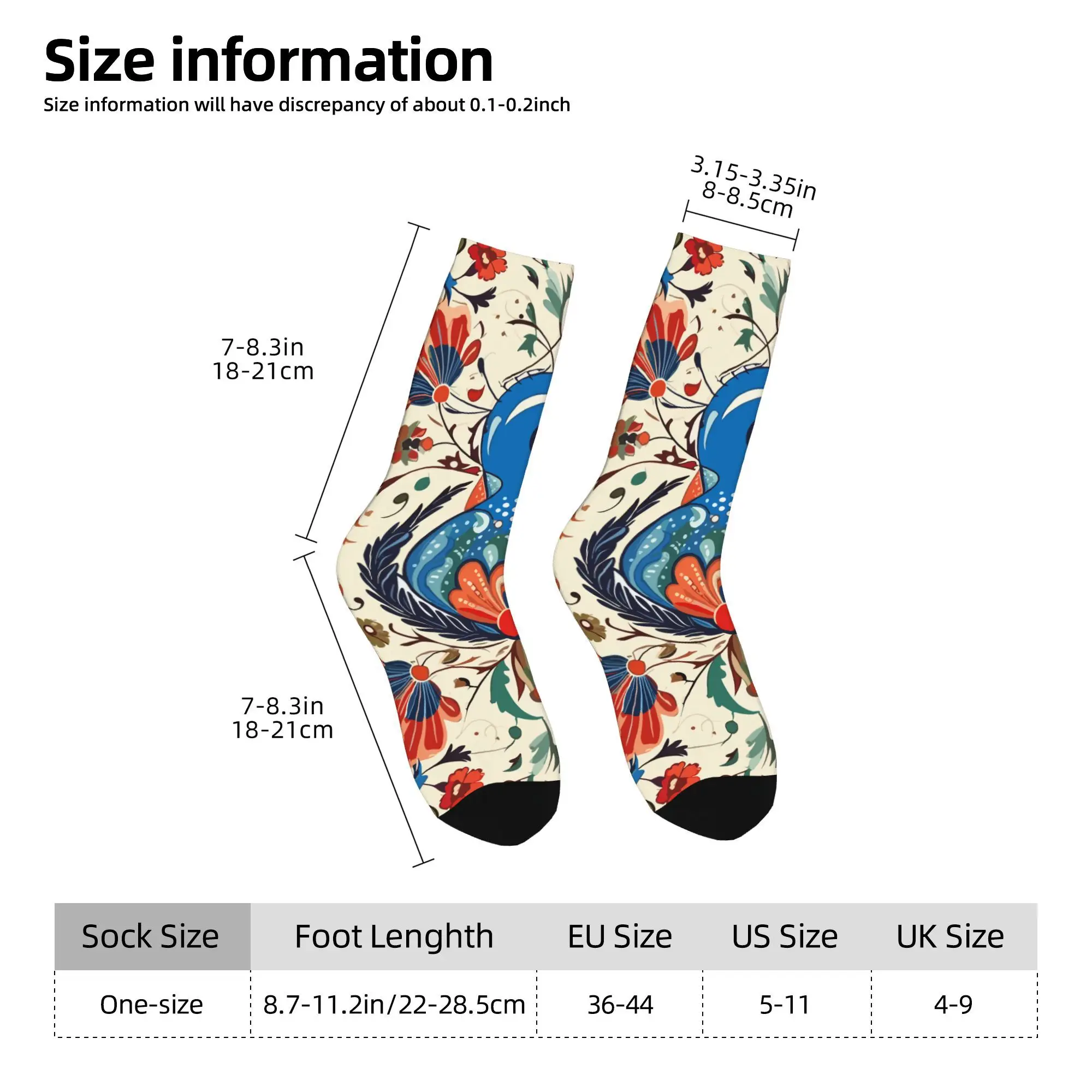 1pc Bird Floral Pattern  Printed Men's Socks Novelty Hip Hop Harajuku Pattern Crew Sock Casual Gift