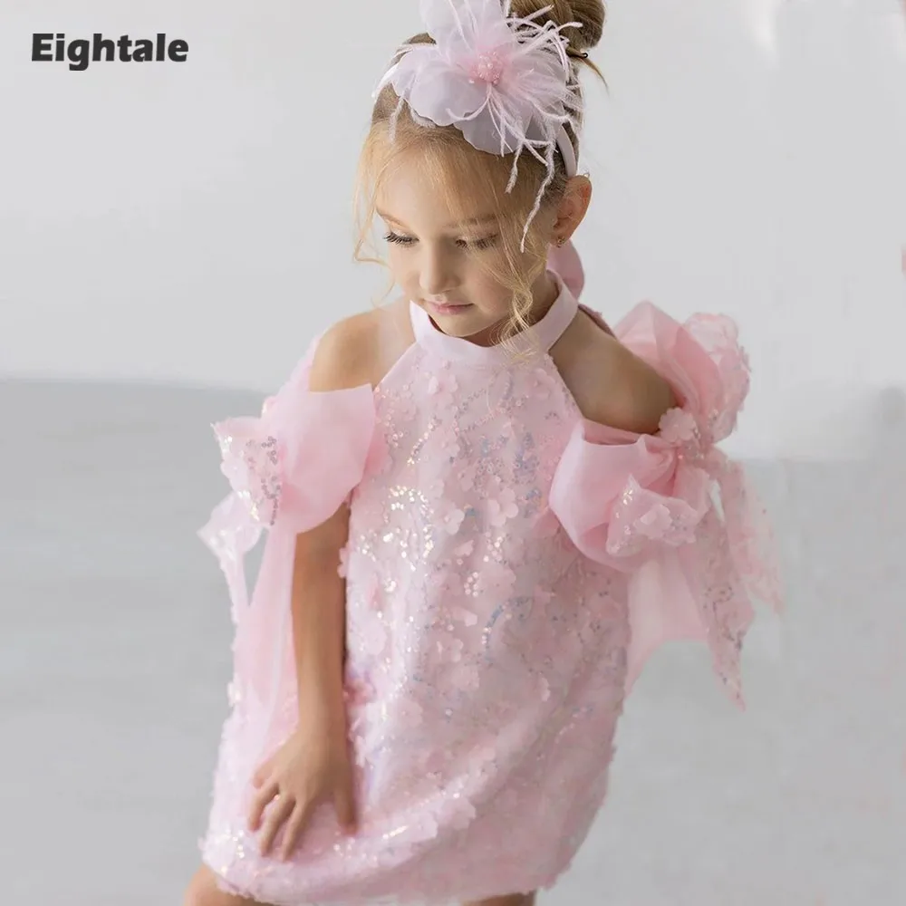 Arabic Flower Girl Dresses O-Neck Shiny Bow Customized First Communion Girl Birthday Party Gown Children