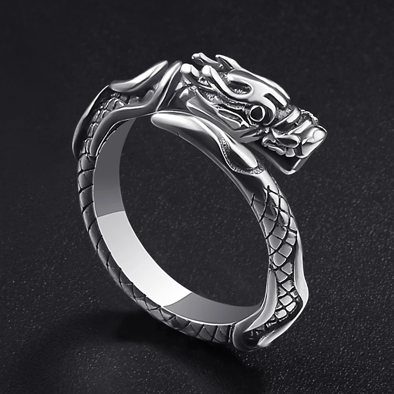 Sole Memory Retro Domineering Dragon Thai Silver Male 925 Sterling Silver Female Resizable Opening Rings RI513