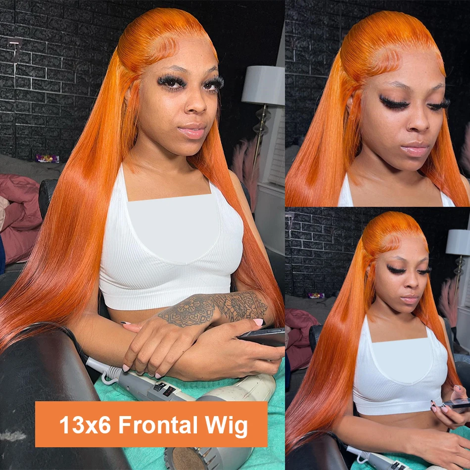 Wiggogo Orange Ginger Lace Front Wig Human Hair Straight Lace Front Wigs Human Hair 13X4 13X6 Hd Lace Frontal Wig Glueless Wigs