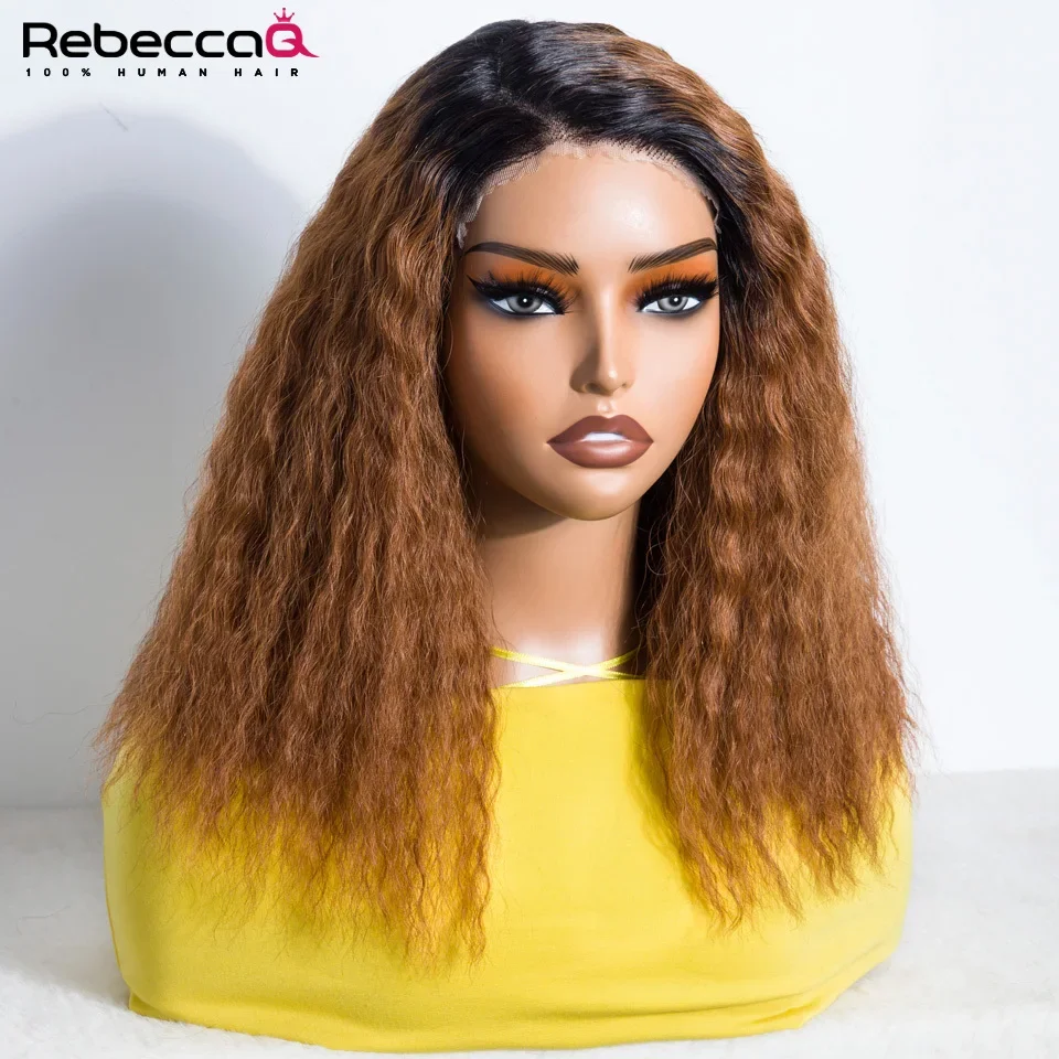 

Ombre Brown Kinky Straight Bob 100% Human Hair Wigs Yaki Straight 6x1 Lace Front Wigs For Women Brazilian Remy Glueless Wig