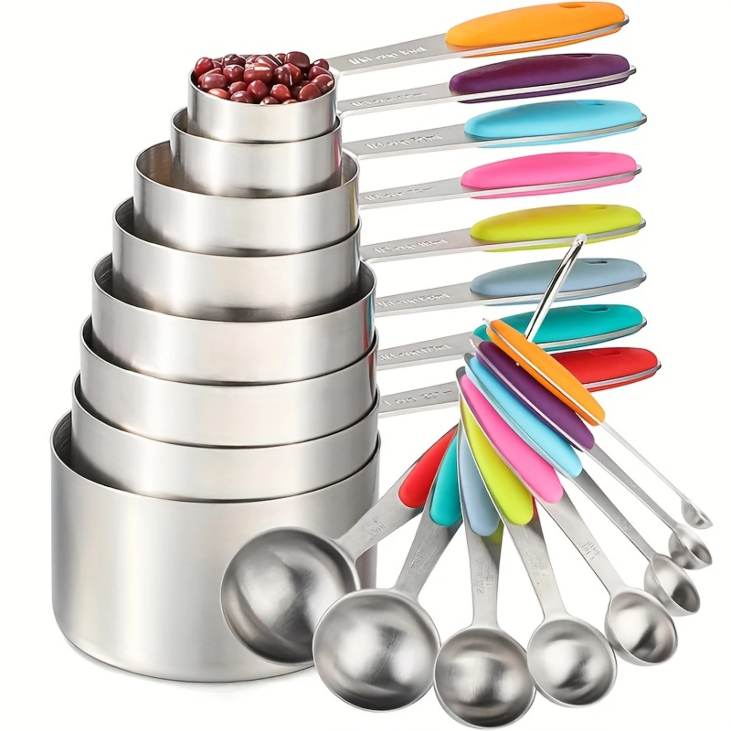 8/13/16pcs Measuring Cups & Spoons Set, Stainless Steel, Stackable Cup & Spoons for Dry/Liquid Ingredients, Baking Tools, Kitche