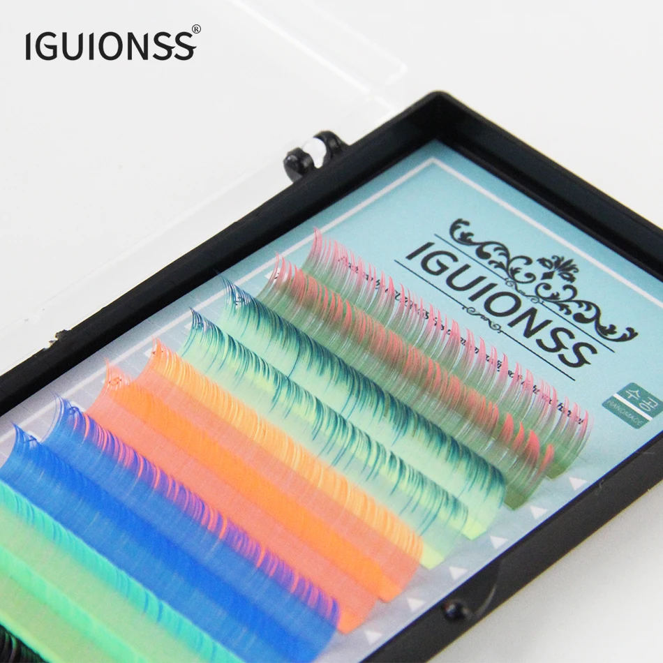 NEW IGUIONSS 10 pcs Mix Color Eyelashes Make up High Quality Soft Natural Synthetic Mink Rainbow Eyelash Cilios 6 Colors Mixed