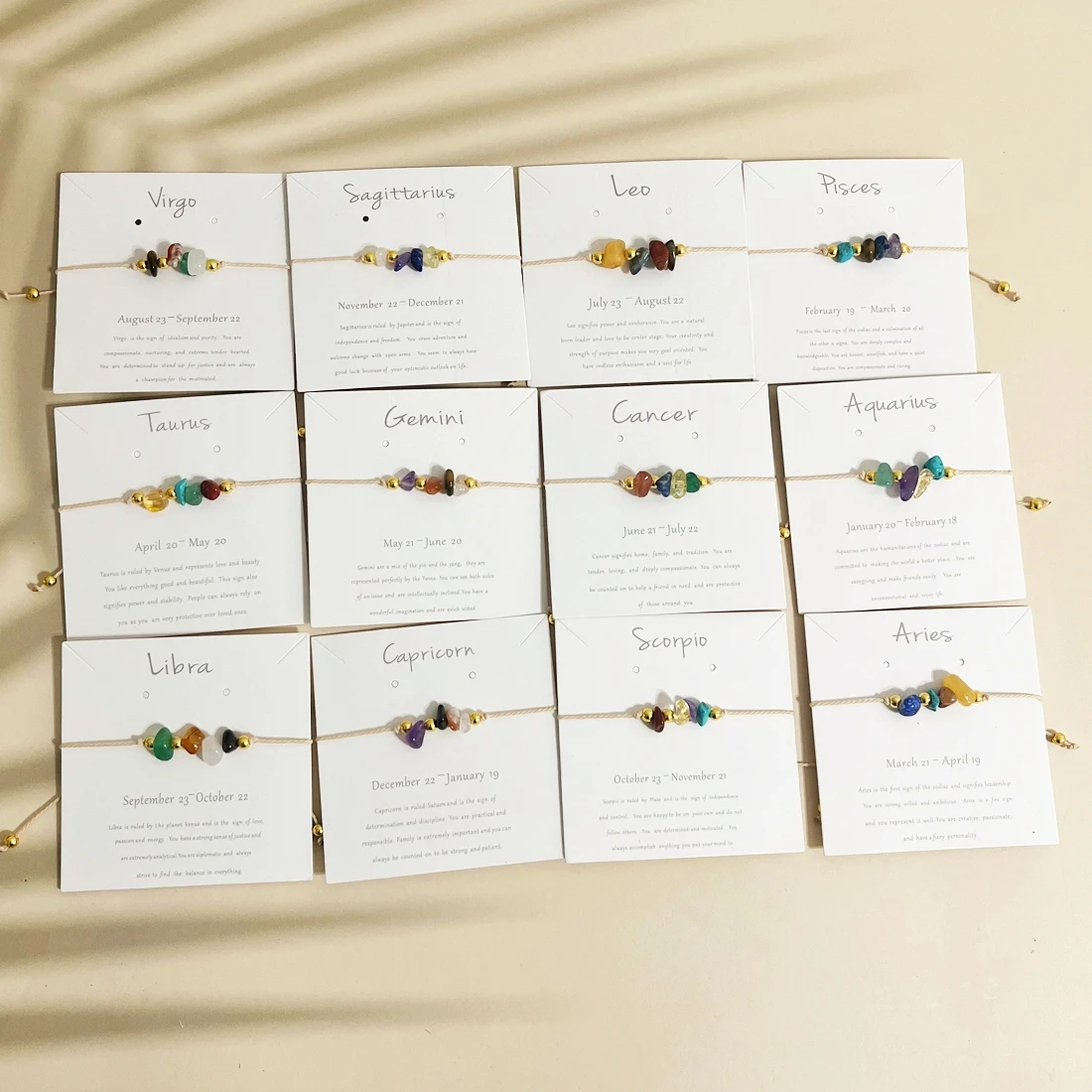 12 Zodiac Signs Natural Stone Bracelet Taurus Cancer Virgo Pisces Charm With Card Bracelets for Women Men Friendship  Gifts