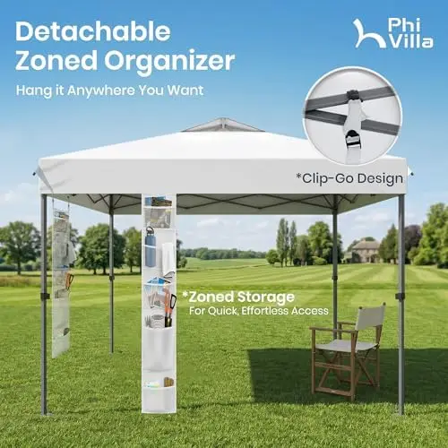 10x10 Pop Up Canopy Tent - One Push Setup, Instant Shade Tent with Vented Roof for Beach & Events - Includes Storage