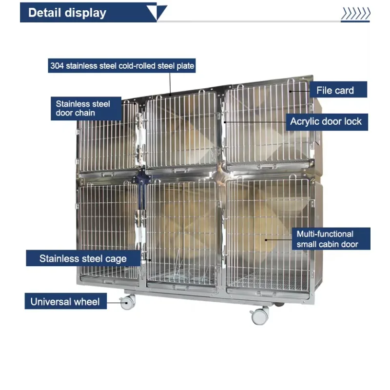 304 Stainless Steel Constant Temperature Oxygen Chamber Cage Pet Hospital Boarding Cage for Veterinary Monitoring Devices