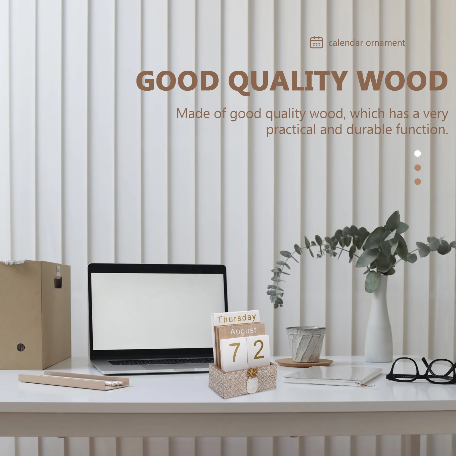 1 set calendario artigianale in legno di ananas ornamento decorazione da tavolo per casa ufficio ristorante calendario in legno per il tempo libero da tavolo