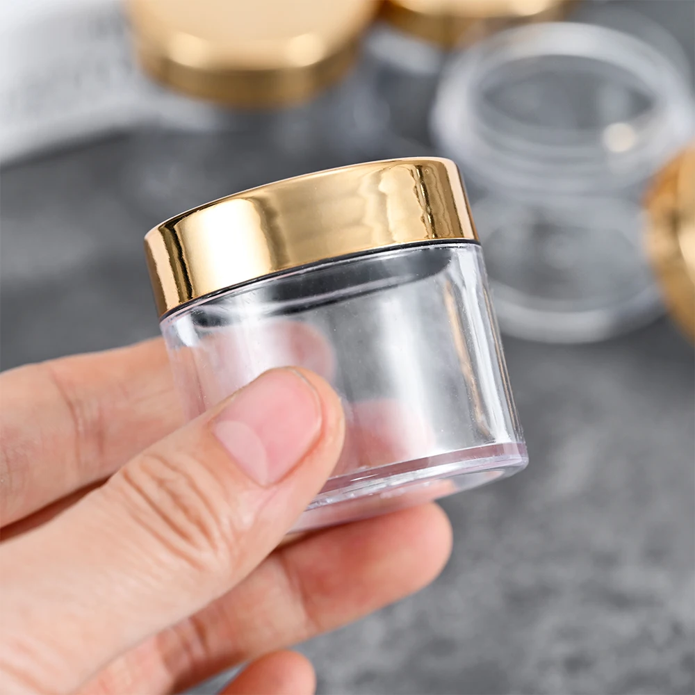 10/20/50pcs Nail Acrylic Powder Container 1oz-30ML Gold Lids Clear Empty Travel Bottle For Nails Sequins Jewelry Makeup Jar Pots