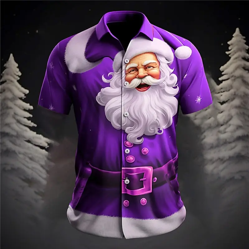 

2024 New Men's Short Sleeve Shirt 3D Printed Christmas Snowflake Pattern Party Fashion Casual Plus Size Tops Men's Multi-Color C