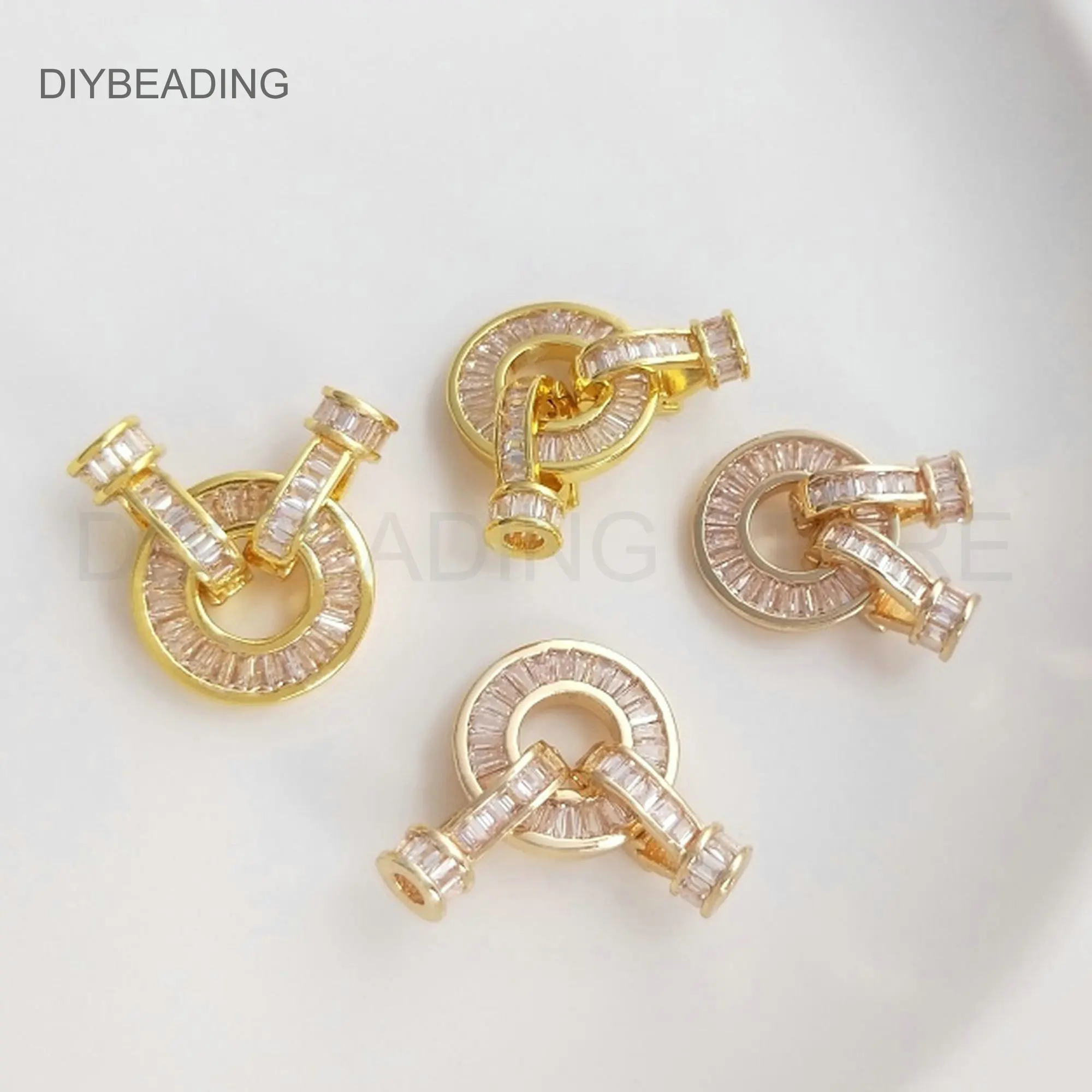 Round Ring Clasp for Jewelry Making 14K/18K Gold Plated Brass Cubic Zircon Shiny Connector Closure for Pearl Necklace Bracelet