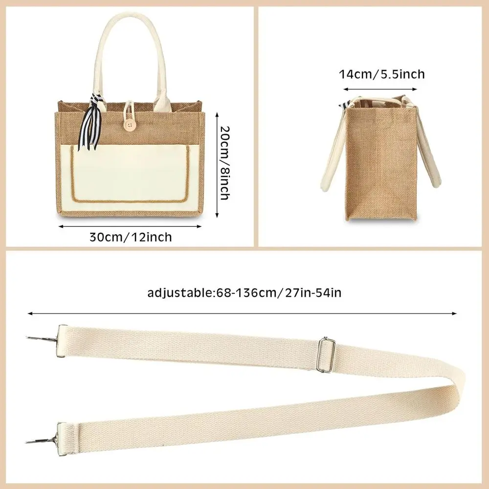 12 عبوة من أكياس الجوت البيضاء المقاومة للماء مع مقابض، وأكياس الخيش القابلة لإعادة الاستخدام لحفلات الزفاف والتسوق على الشاطئ