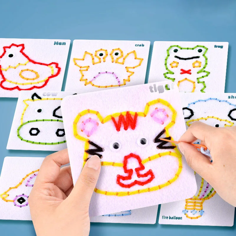 Fine Motor Threading Boards for Kids Non-woven Fabric Lacing Sewing Material Kits Children Sensory Learning Calm Down Busy Toys