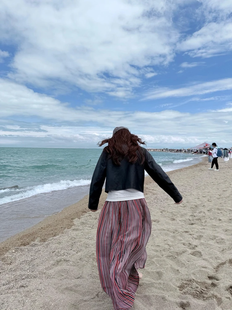 Retro Striped Midi Skirt Women's Spring Autumn New Versatile Homegirl Long Skirt City Commute Casual Daily Travel Shopping