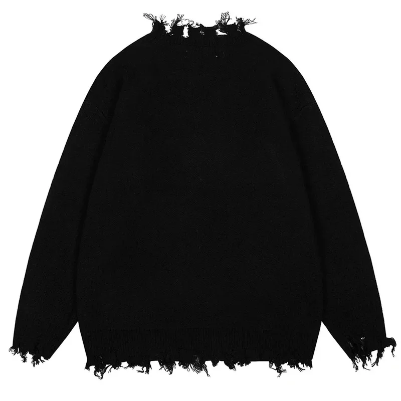 Vintage Men Sweaters Broken Tassel Pullover Sweaters Knit Jumpers Streetwear Harajuku Hip Hop Oversized Sweaters Knitwear
