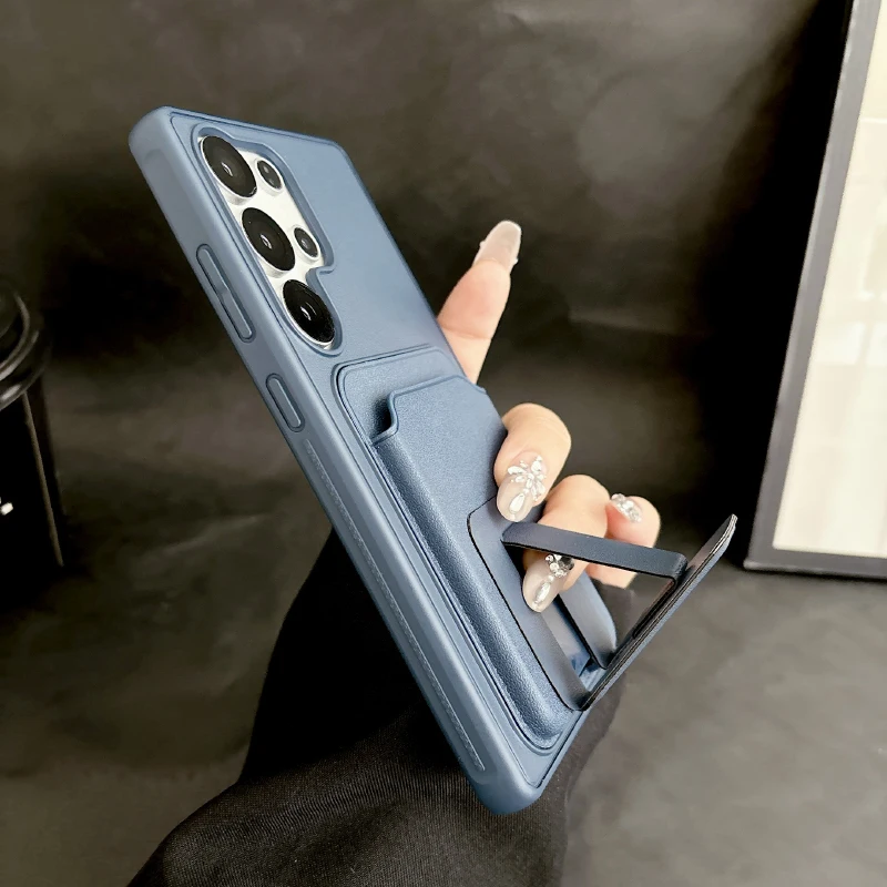 Solid Color Matte Soft TPU+Hard PC Wallet Card Slot Bracket Phone Case For Samsung S25 S24 S23 S26 Ultra Plus FE A56 A55 A54 A36 view 4