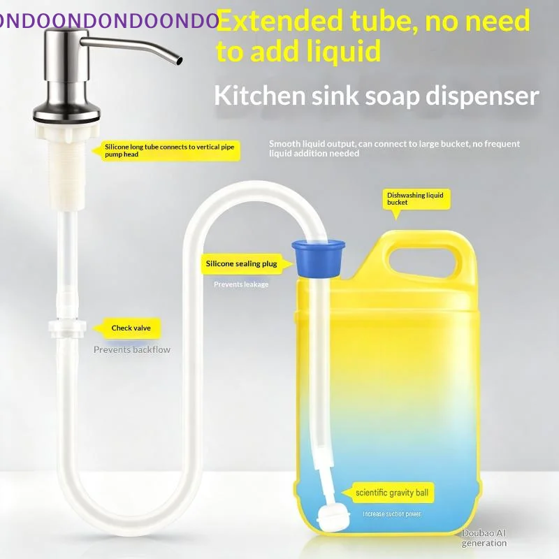 Stainless Steel Sink Soap Dispenser Rust Resistant Food Grade Silicone Tube for Home Kitchen Dish Washing