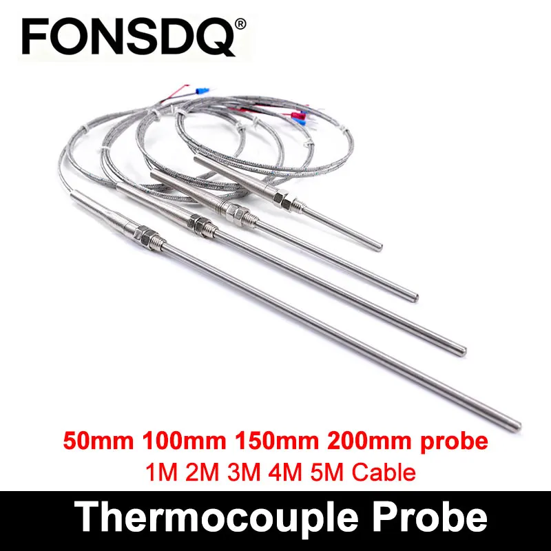 K Type Thermocouple Probe M8 Screw Thread Temperature Sensor Probe 1M 2M 3M 4M 5M Cable For Temperature Controller