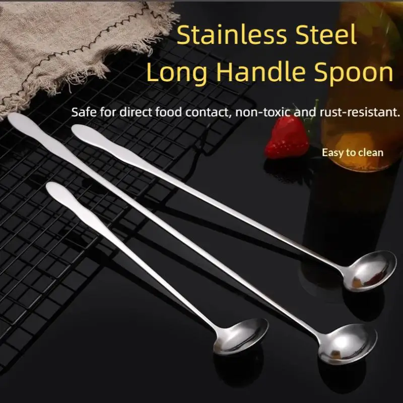Stainless Steel Long Handle Stir Spoon Designed For Effortless Mixing In Cocktails And Teas