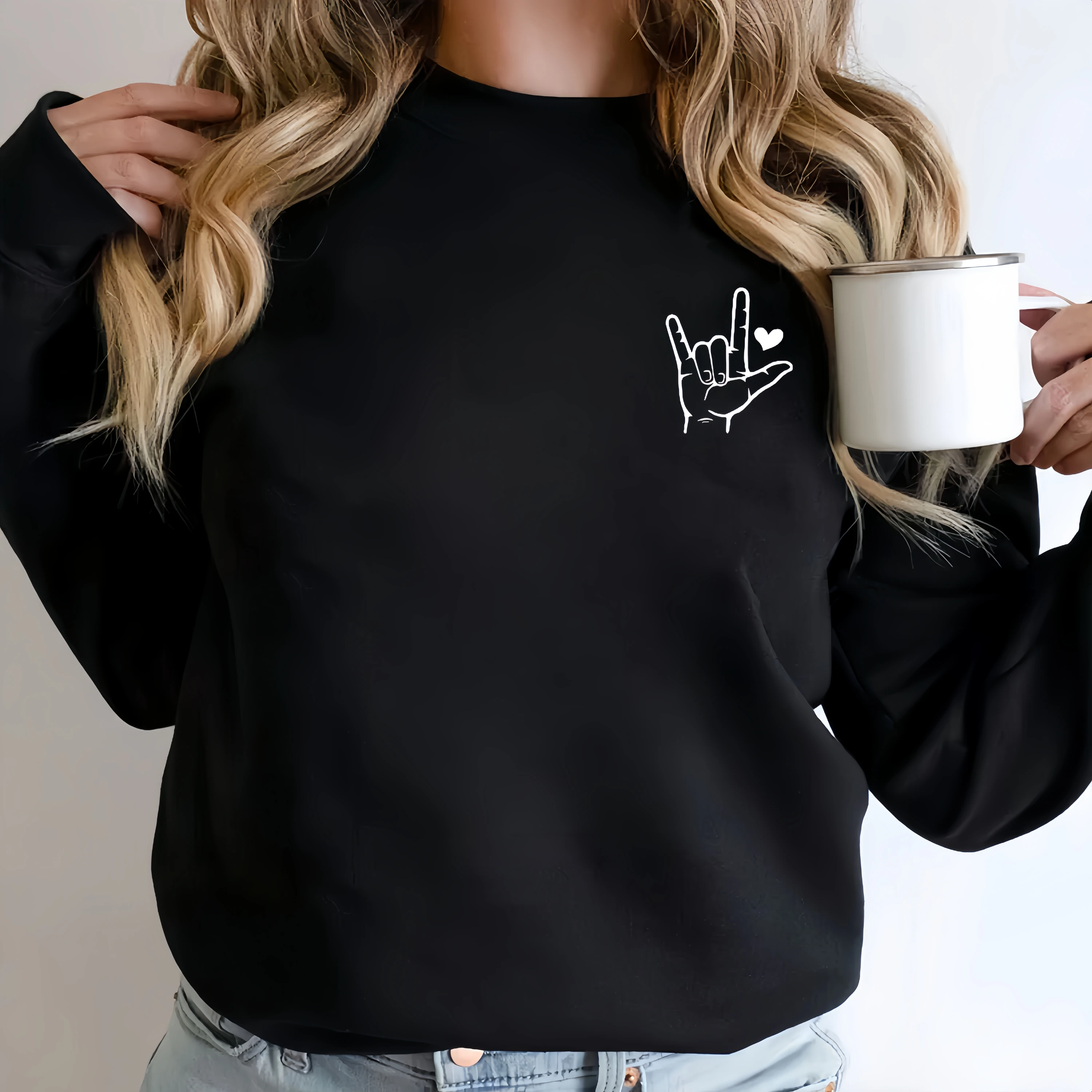 

Stylish Minimalism Yeah Gesture Graphic Sweatshirt Women Fashion Casual Long Sleeve Crewneck Pullover Preppy Style