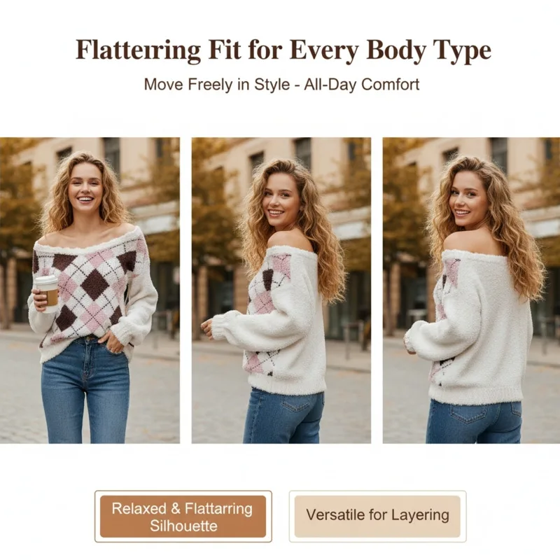 Lace Plaid A-Line Dresses Girl Y2K Autumn Winter Off-Shoulder Mini Dresses Ruffle Hem Sweet Fun Outfit Sweater Wear Skirt Top