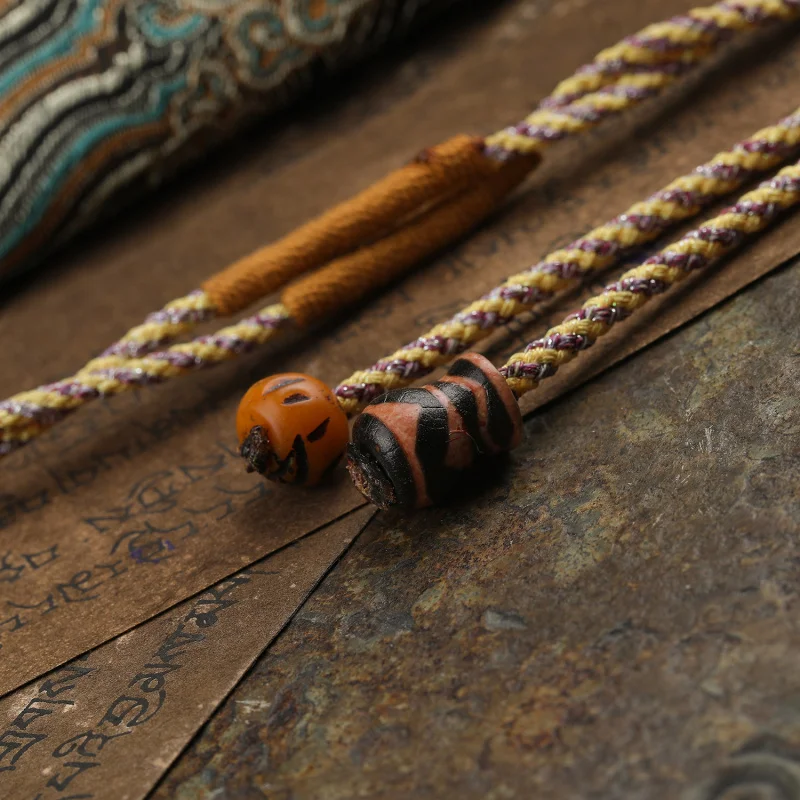 Natural Meteorite Pendant Hand-Woven Necklace Ethnic Style Vintage Accessory Unisex Sweater Chain