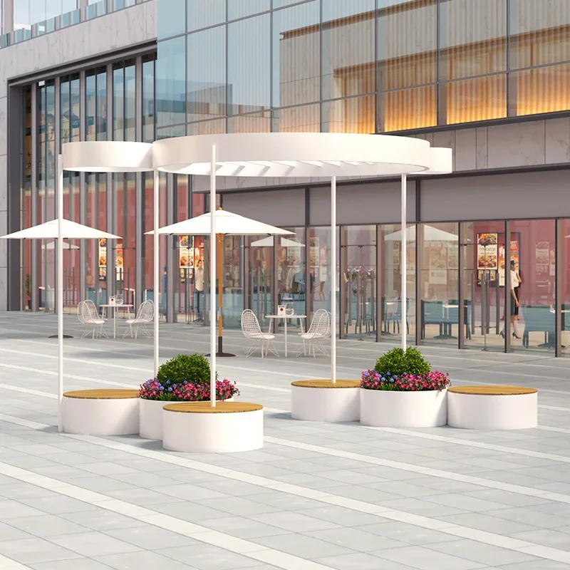 Outdoor park landscape public rest preservative wood bench shopping mall community solid wood flower box seat combination stool