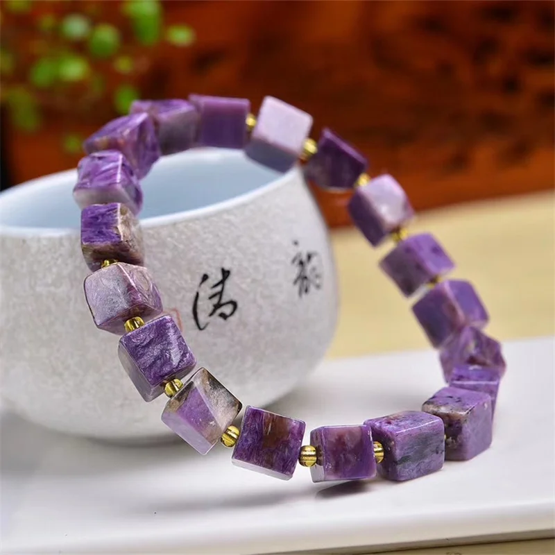 Natural Charoite Cube Bracelet Fashion Energy Stone Reiki Healing Crystal Strand Yoga Gift 1PCS 8MM